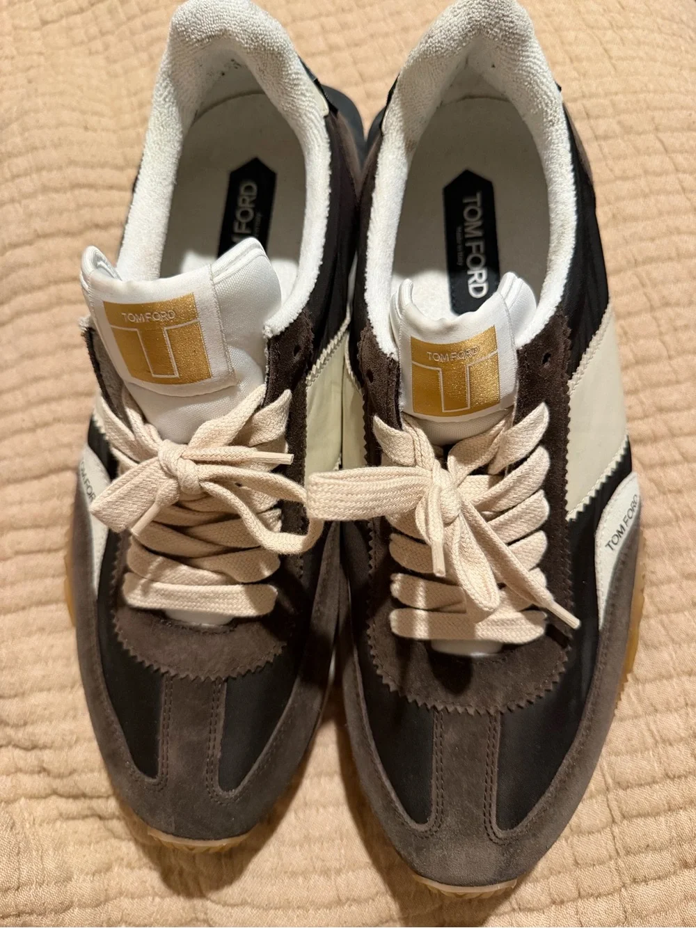 Tom Ford Brown Suede & Cream Leather-Trim Men’s Sneakers